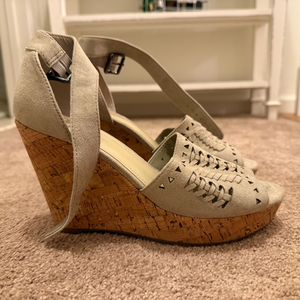 Marc Fisher Beige Woven Wedges